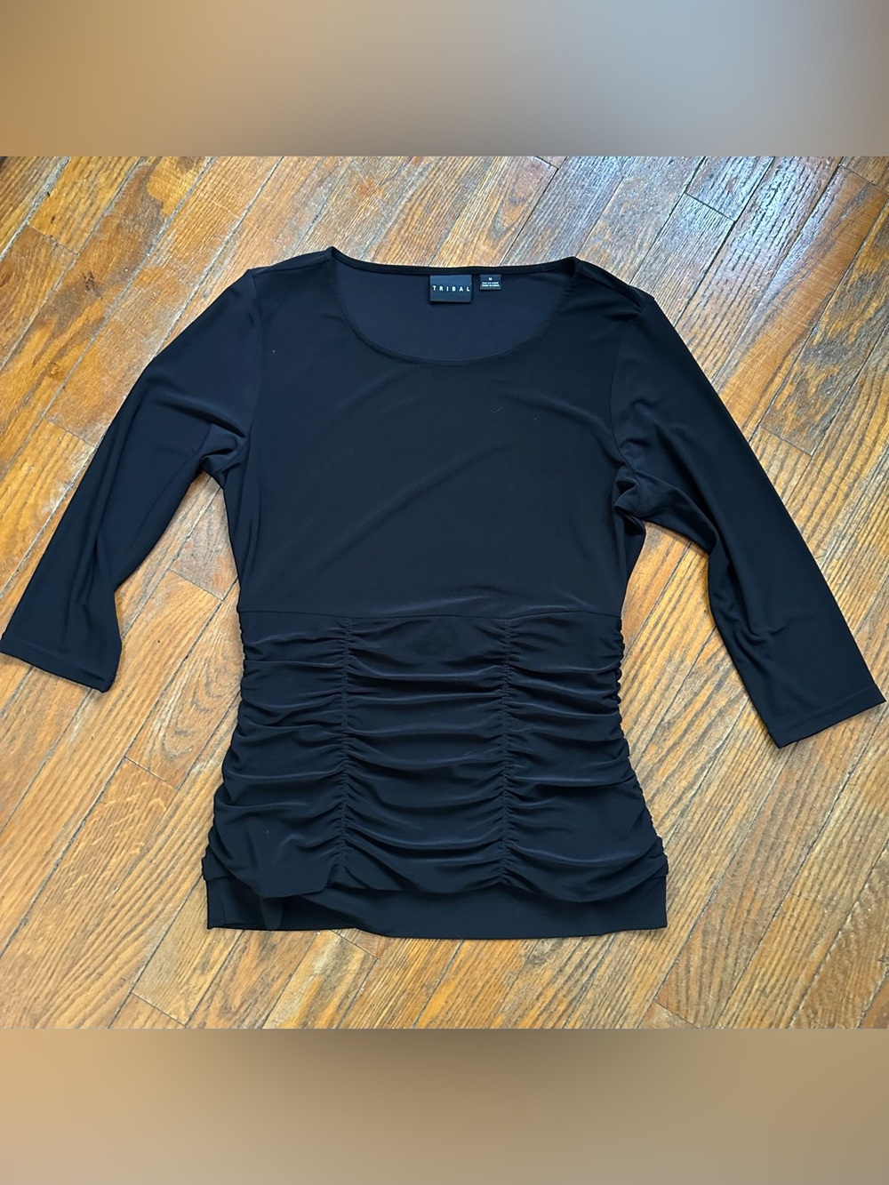 Tribal Black Long-Sleeve Ruched Waist Top